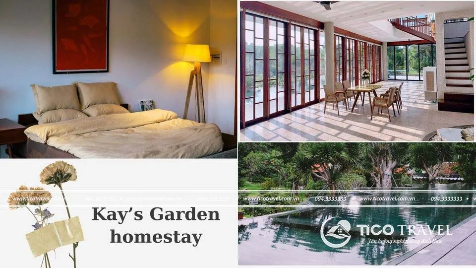 Bể bơi vô cực của Kay's Garden homestay nhìn ra cảnh quan đồi núi và thành phố Huế