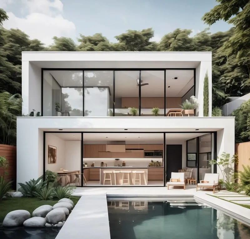 Thiết kế biệt thự mini ấn tượng với bể bơi nhỏ, đường nét kiến trúc phá cách và tối ưu hóa diện tích