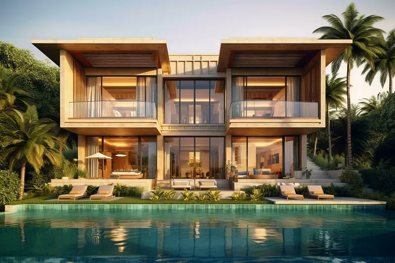 Biệt thự phong cách hiện đại với lối thiết kế kiến trúc phóng khoáng, hồ bơi ngoài trời thoáng đãng