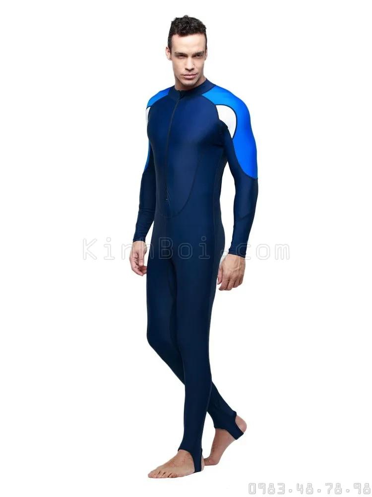 Bộ đồ bơi liền thân nam màu xanh navy BlueOcean 715, bảo vệ da khi lặn biển