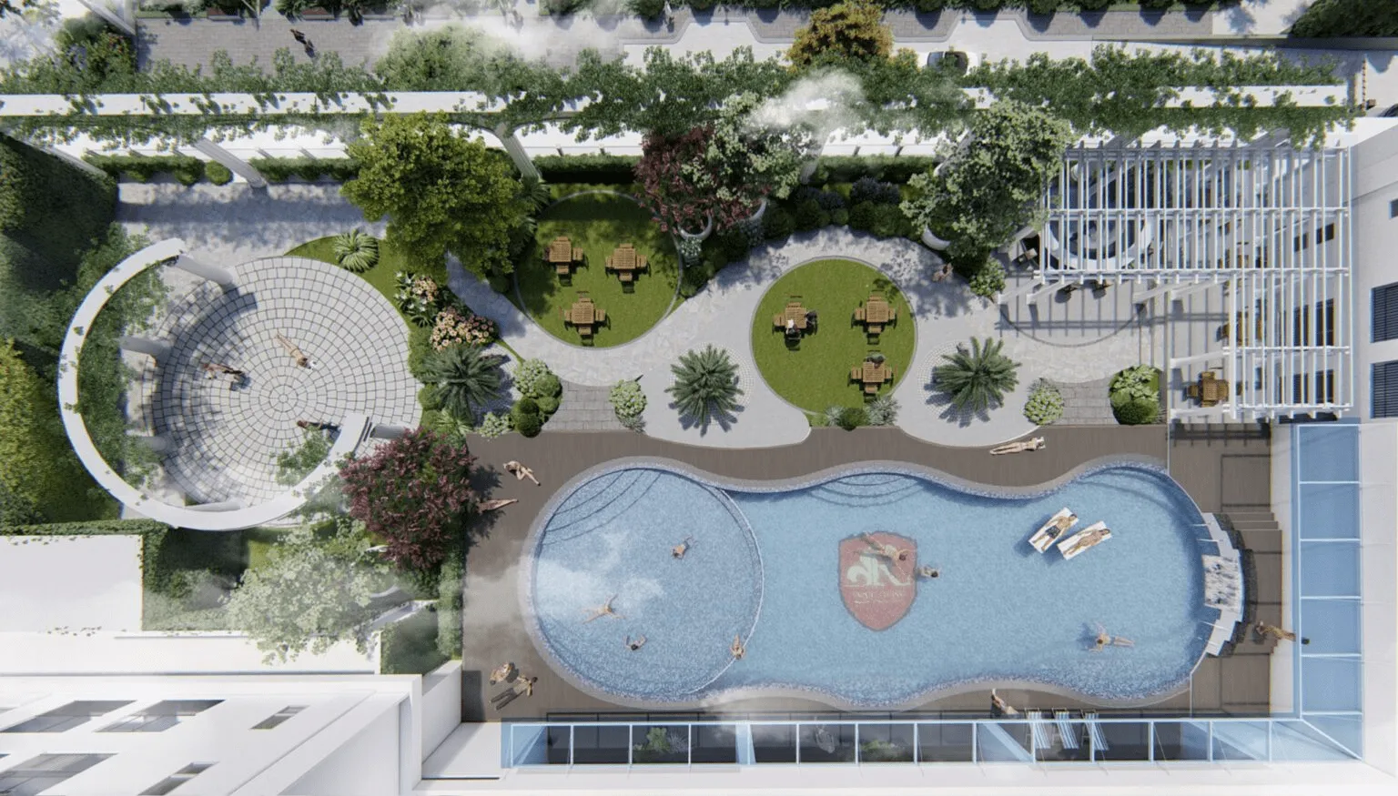 Các yếu tố cấu thành một hồ bơi sân vườn đẹp bao gồm vật liệu và bố cục