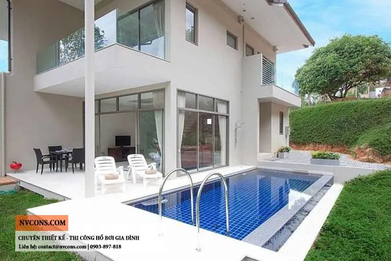 Bể bơi mini gia đình 18m2 xây dựng hợp phong thủy