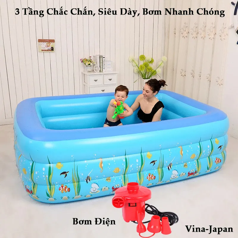 Trẻ nhỏ vui đùa thỏa thích bên trong bể bơi phao 3 tầng tại gia