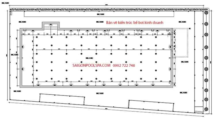 Bản vẽ kiến trúc bể bơi kinh doanh dịch vụ với sự phân bổ khu vực chức năng hợp lý