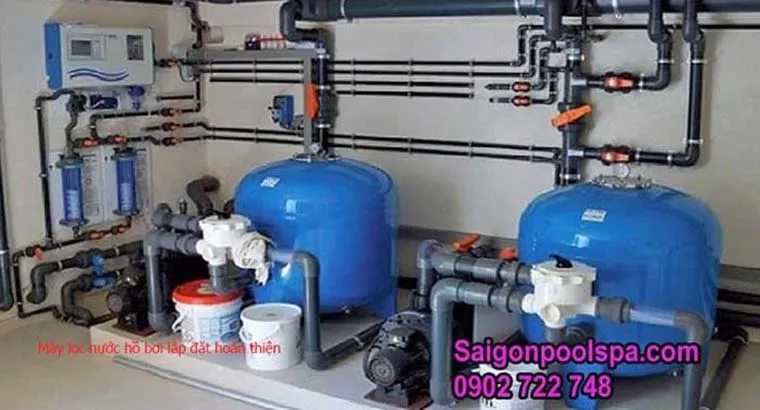 Bộ đầy đủ hệ thống máy lọc nước bể bơi bao gồm bình lọc cát và máy bơm chuyên dụng