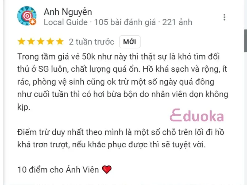 Đánh giá của khách hàng về Hồ Bơi Ánh Viên