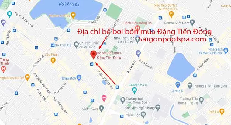 Bản đồ chỉ dẫn địa chỉ bể bơi bốn mùa Đặng Tiến Đông tại Hà Nội
