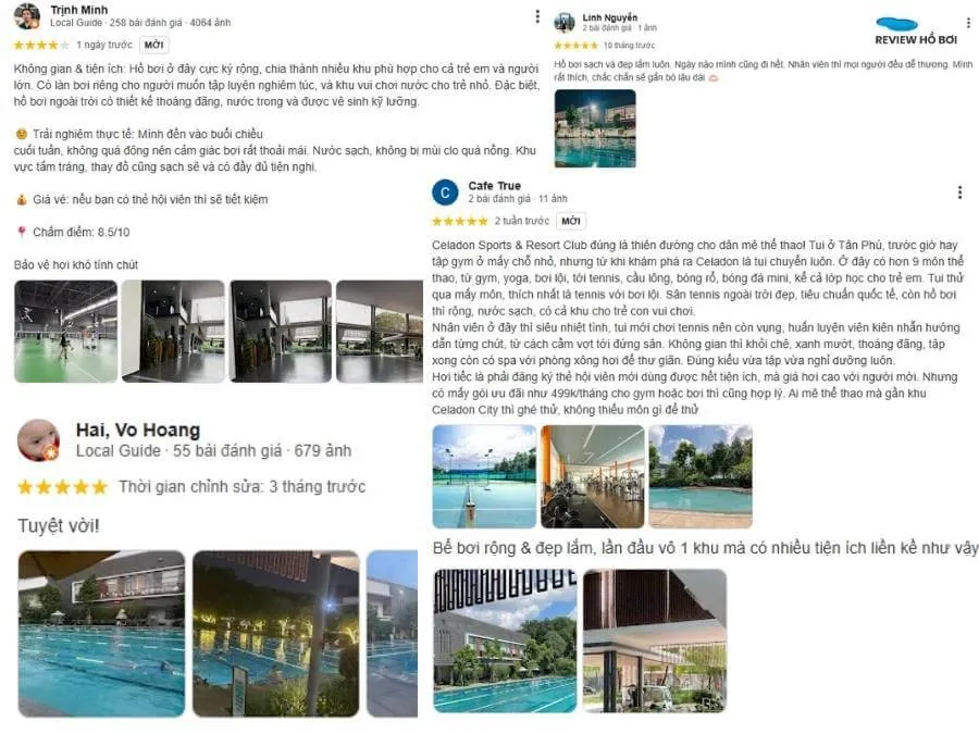 Đánh giá của khách hàng cho thấy hồ bơi Celadon là địa điểm bơi lội cao cấp hàng đầu khu vực