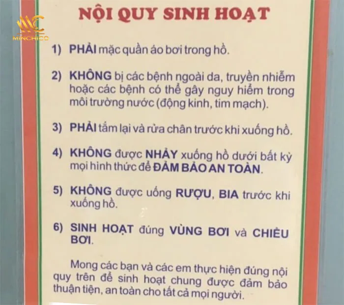 Khách hàng cần đọc kỹ và tuân thủ các quy định tại hồ bơi