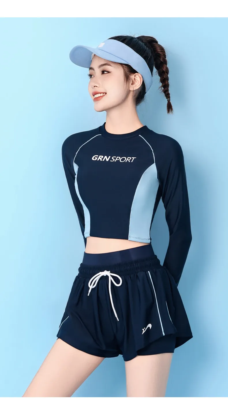 Thiết kế 2 mảnh hiện đại của bộ quần áo bơi dài tay nữ cho phái đẹp