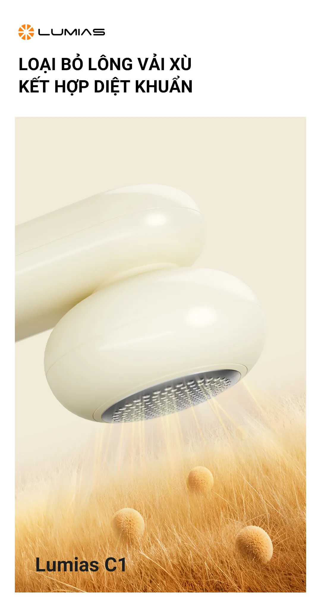 Máy cắt lông quần áo Lumias C1 giúp loại bỏ lông vải xù kết hợp diệt khuẩn
