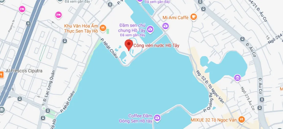 Vị trí công viên nước Hồ Tây trên bản đồ