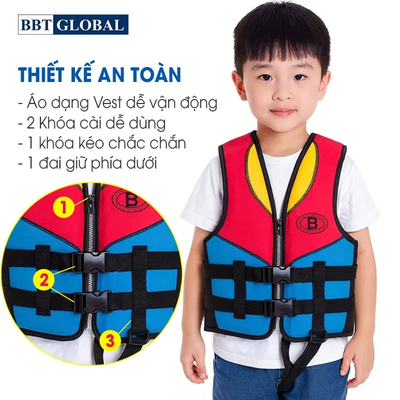 Áo phao bơi cao cấp APCS với hệ thống khóa kép và dây đai điều chỉnh đảm bảo an toàn tối đa