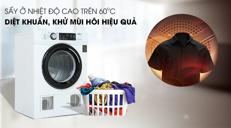 Máy sấy thông hơi Aqua AQH-V700FW với nhiệt độ cao trên 60°C