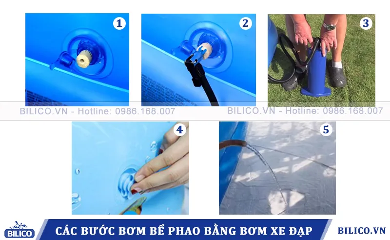 Các bước bơm bể phao bằng bơm xe đạp