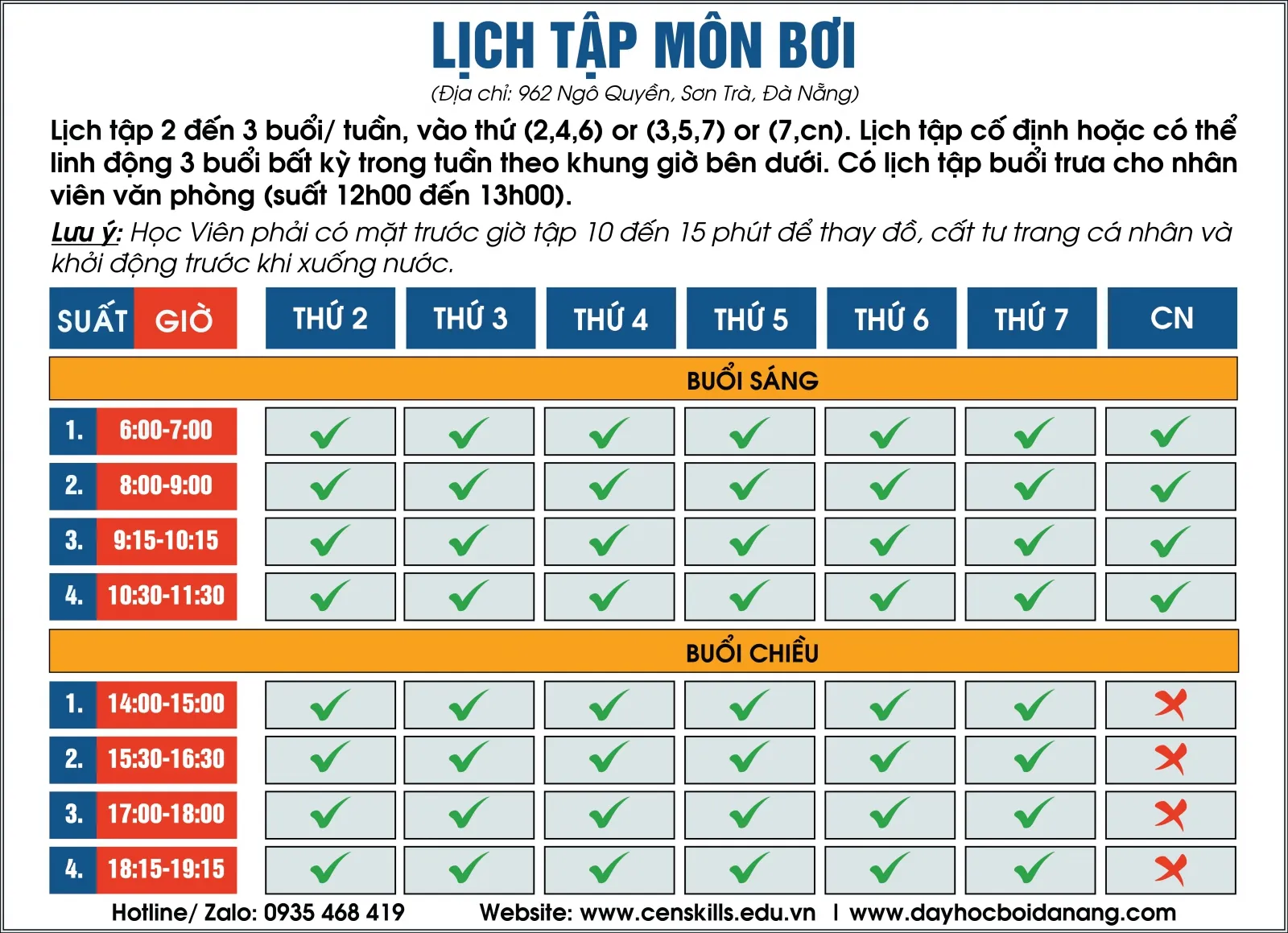 Lịch tập của Trung tâm