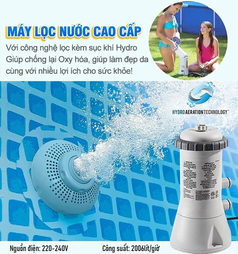 Máy lọc INTEX 28604 kết nối với hồ bơi gia đình