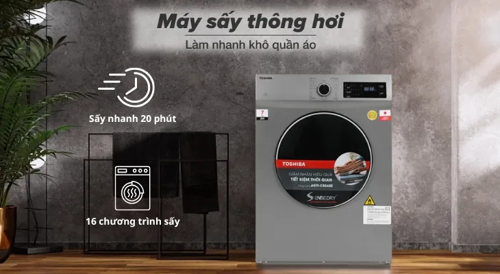 Máy sấy Toshiba TD-H80SEV(SK) với chế độ sấy nhanh 20 phút tiết kiệm thời gian