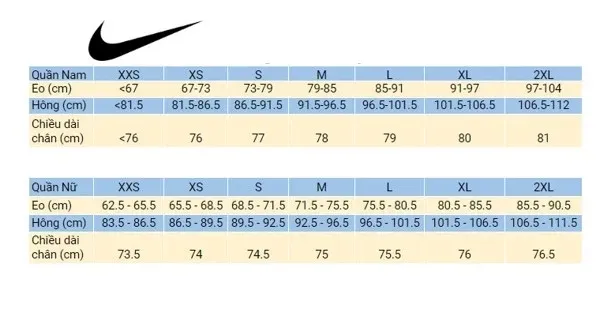 Hướng dẫn chọn size quần tennis Nike