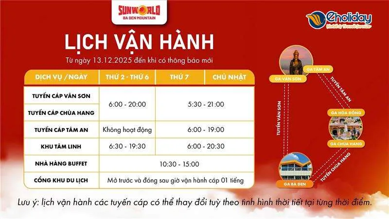 Lịch vận hành cáp treo Núi Bà Đen