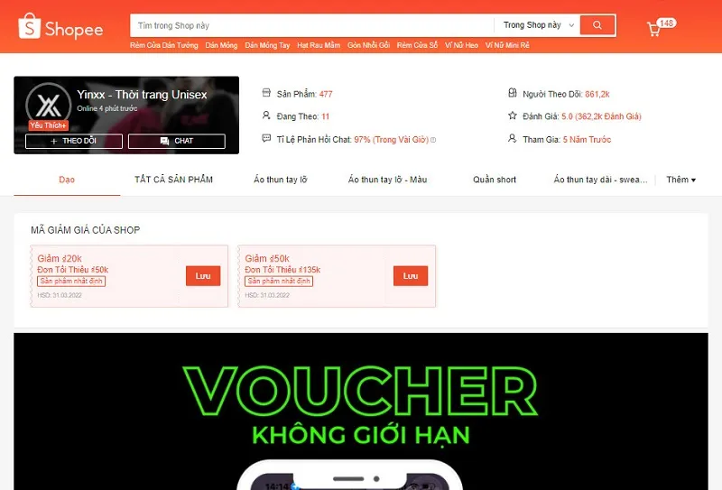 Shop Yinxx nổi tiếng với áo thun unisex chất lượng cao, đánh giá 5 sao tuyệt đối