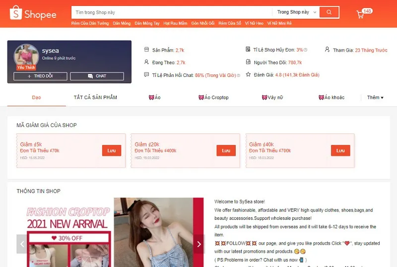 Shop Sysea có danh mục đa dạng từ đồ công sở đến đồ bơi, phù hợp nhiều nhu cầu