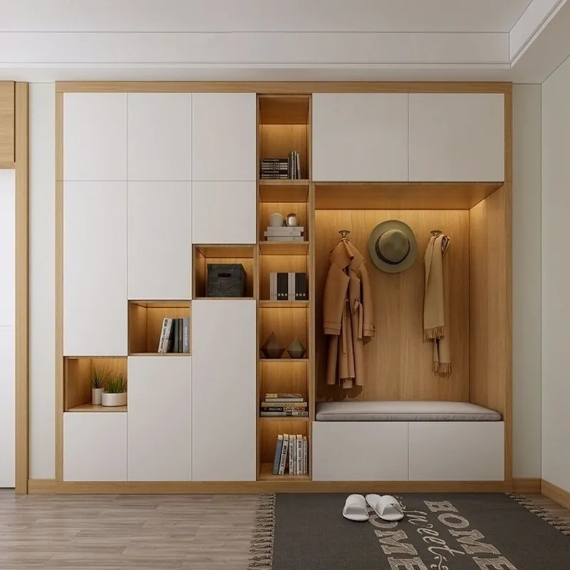 Tủ quần áo gỗ công nghiệp tích hợp kệ trang trí