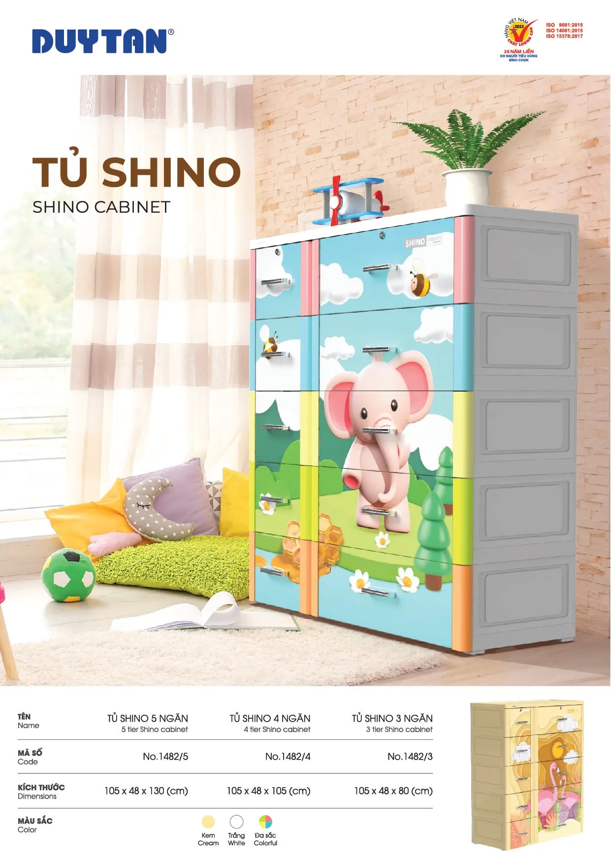 Tủ Shino 3 ngăn với thiết kế 3 tầng ngăn kéo rộng rãi, phù hợp cho trẻ em tự sắp xếp đồ dùng