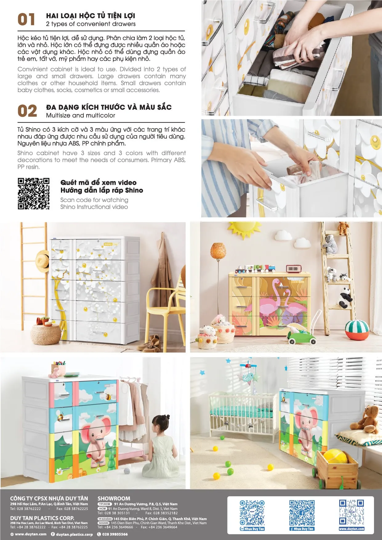 Chi tiết cấu trúc tủ Shino 3 ngăn với bánh xe di động và góc bo tròn an toàn