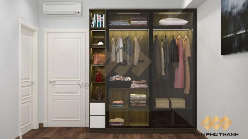 Tủ nhôm kính 2 cánh nhỏ gọn cho phòng nhỏ