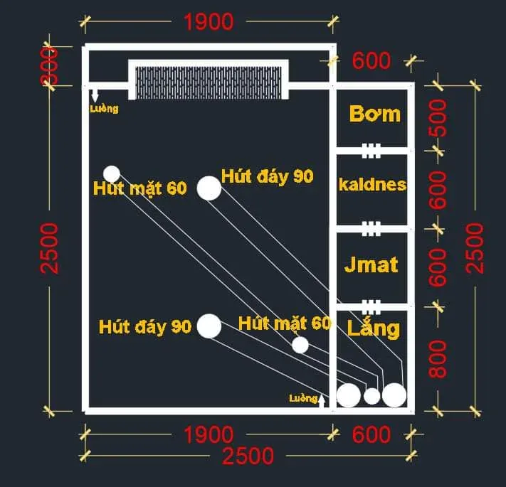 Sơ đồ bể lọc 5 ngăn cho hồ cá koi